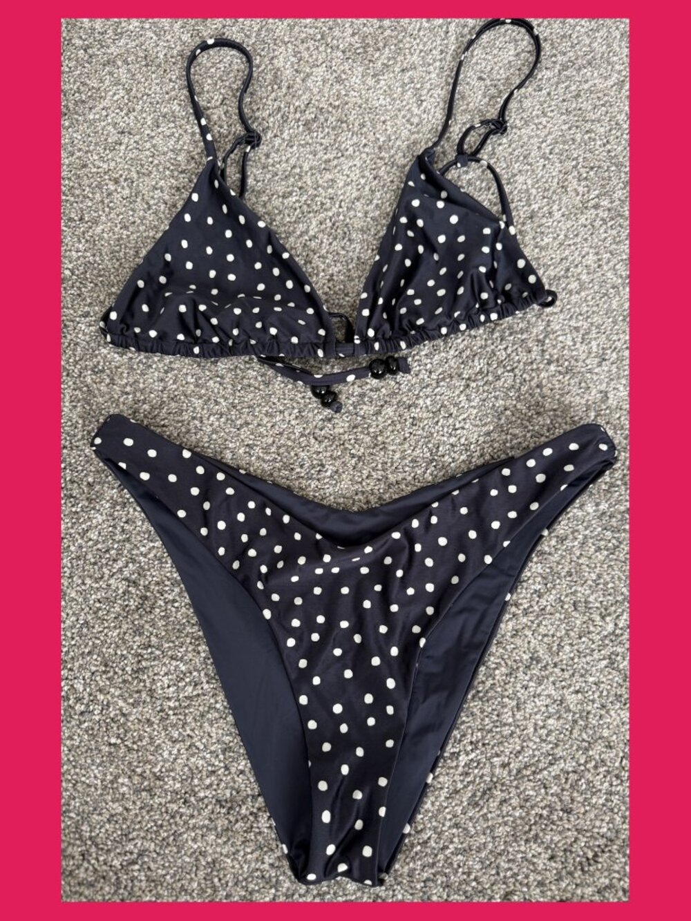 Devon Windsor Black White Polka Dot Bikini Set Beaded Ties Size S